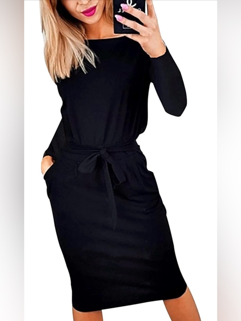 Classic Black Tie-Waist Women's Dress